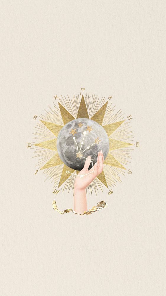 Editable celestial iPhone wallpaper, astrology full moon collage design