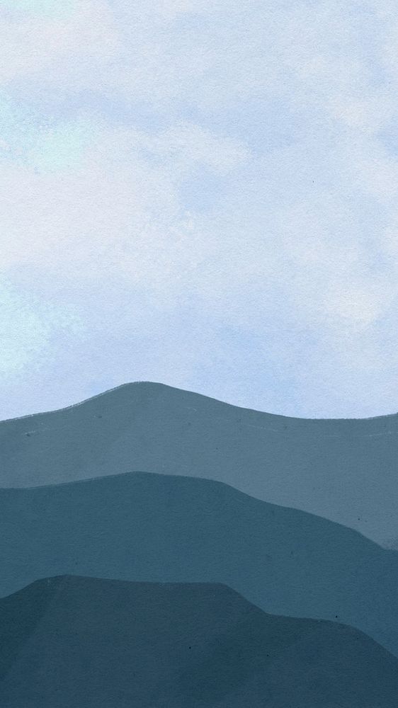 Blue sky mountain phone wallpaper, aesthetic nature illustration, editable design