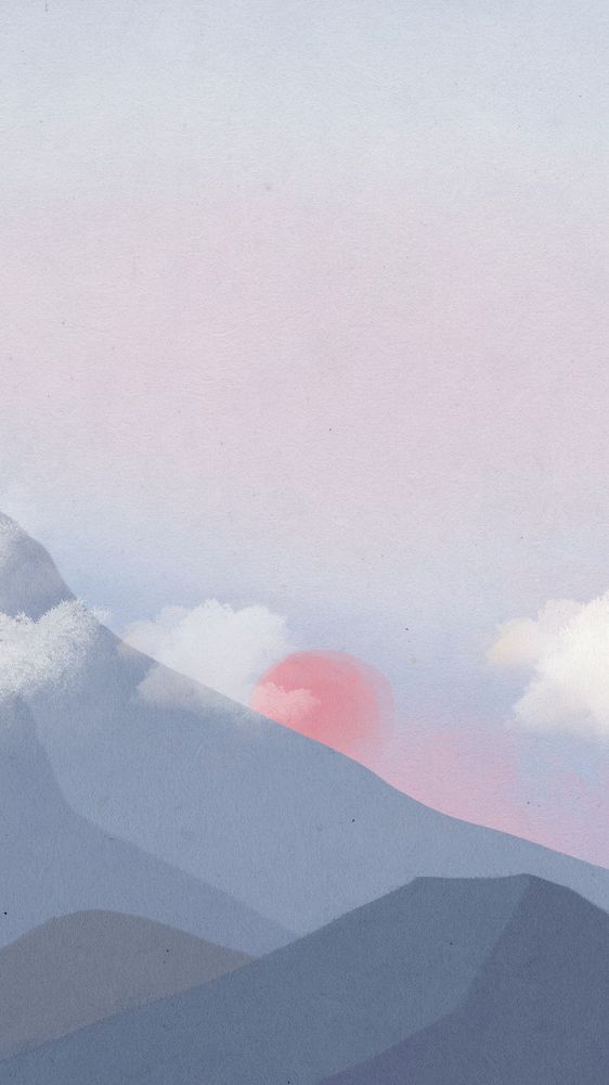 Mountain sunset view phone wallpaper, aesthetic nature illustration, editable design