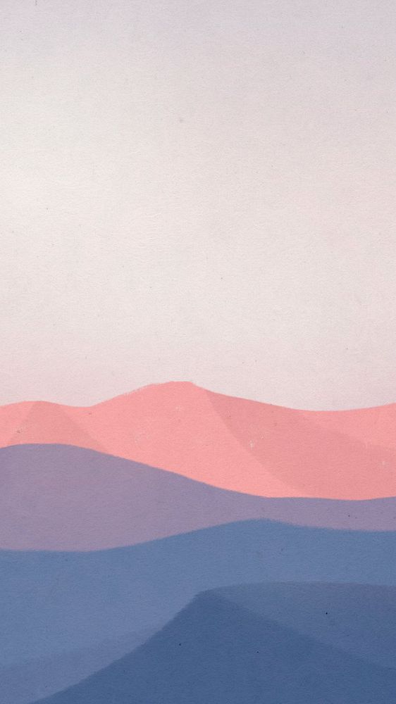 Aesthetic mountain view phone wallpaper, pink sky illustration, editable design