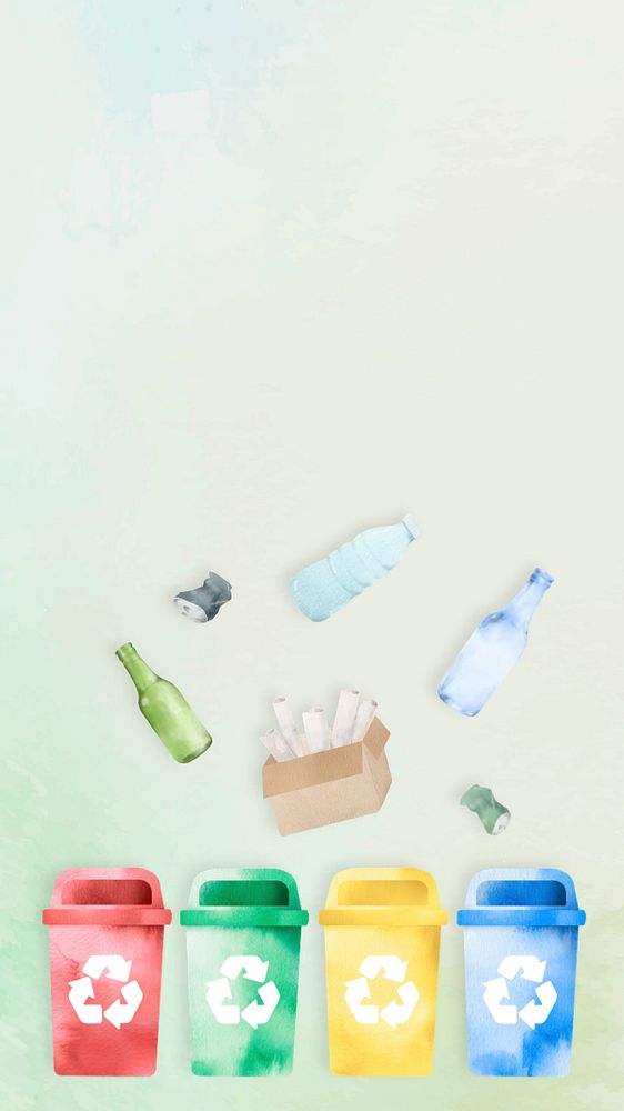 Waste recycling watercolor iPhone wallpaper, editable design