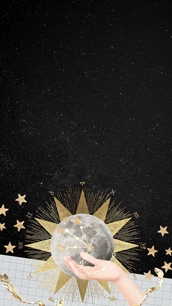 Astrology full moon mobile wallpaper, editable celestial collage design