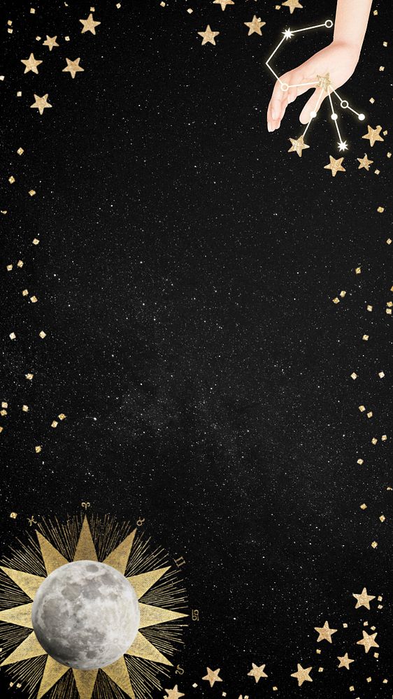 Astrology mobile wallpaper, editable celestial art frame design