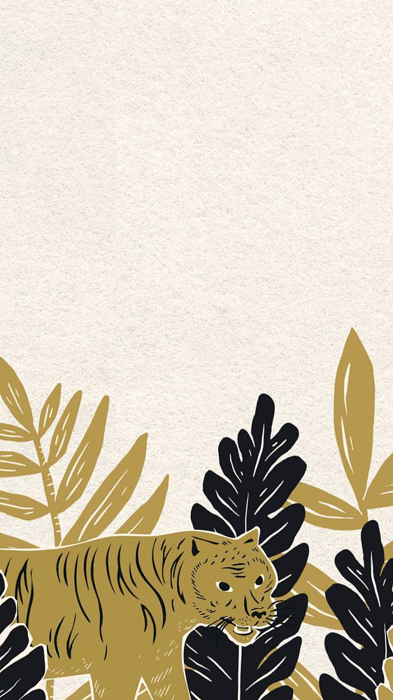 Tiger botanical mobile wallpaper, animal illustration