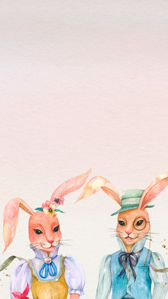 Easter rabbit characters mobile wallpaper, editable vintage design