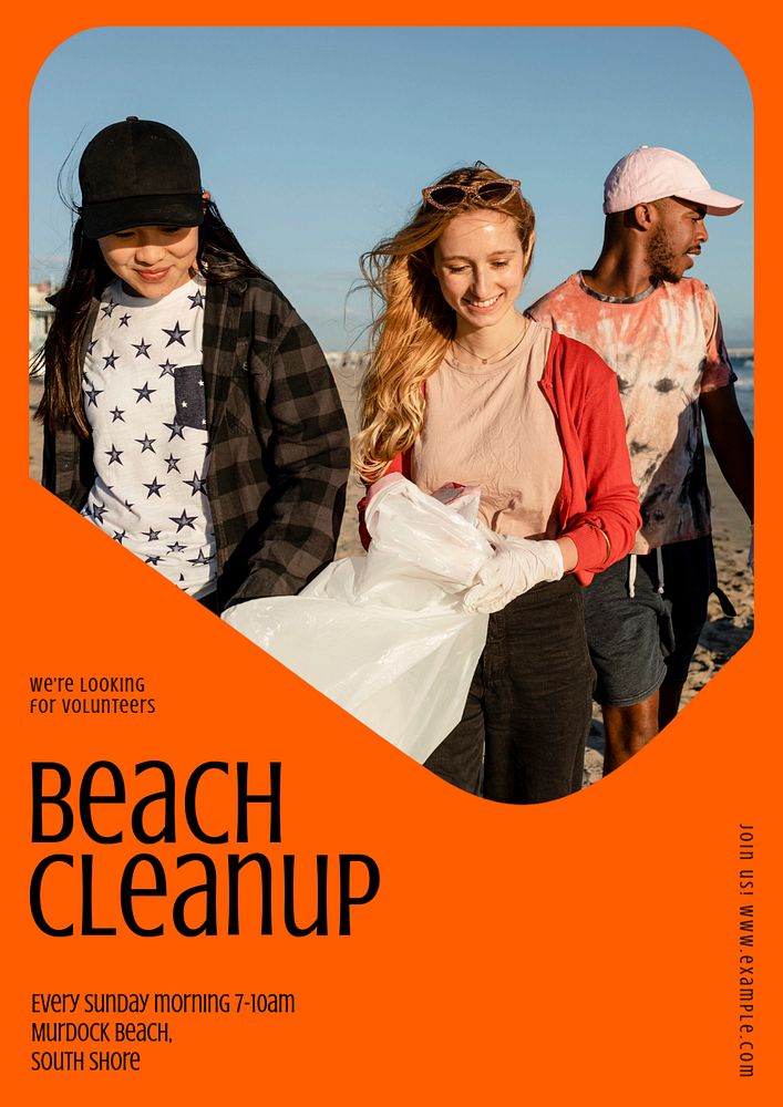 Beach cleanup poster template, editable colorful design