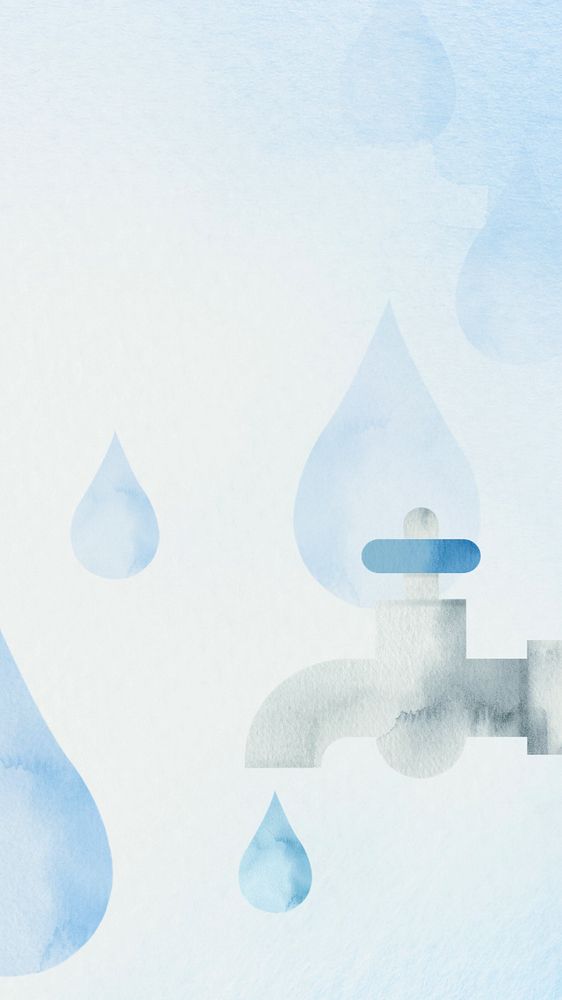 Faucet & droplets watercolor phone wallpaper, editable design