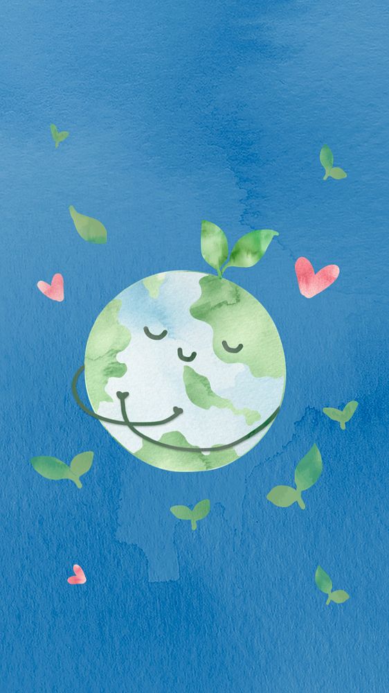 Environment watercolor doodle iPhone wallpaper, editable design