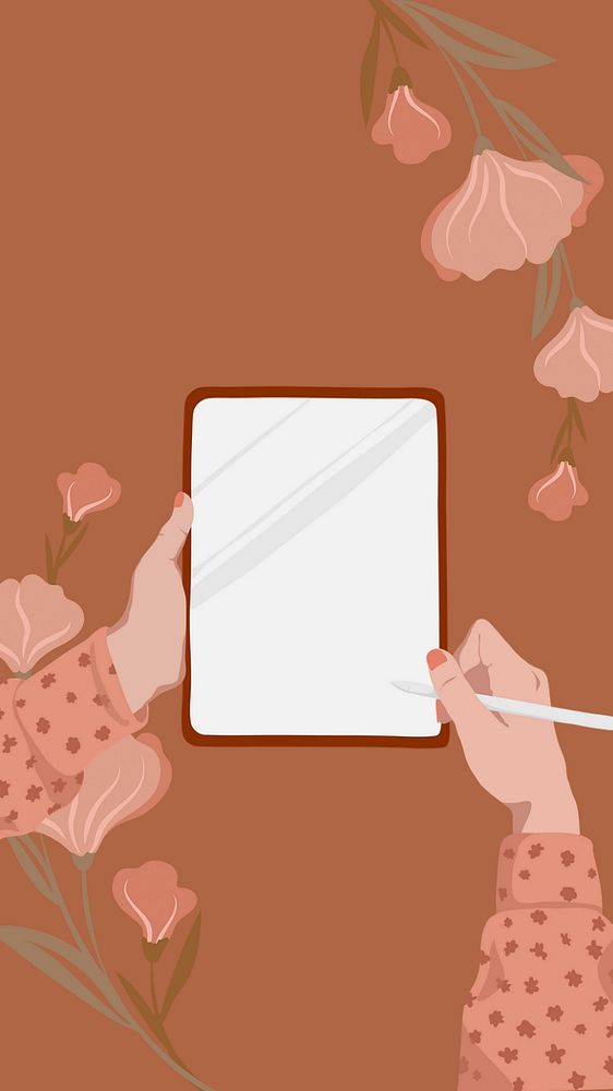 Feminine tablet mobile wallpaper, editable vector illustration