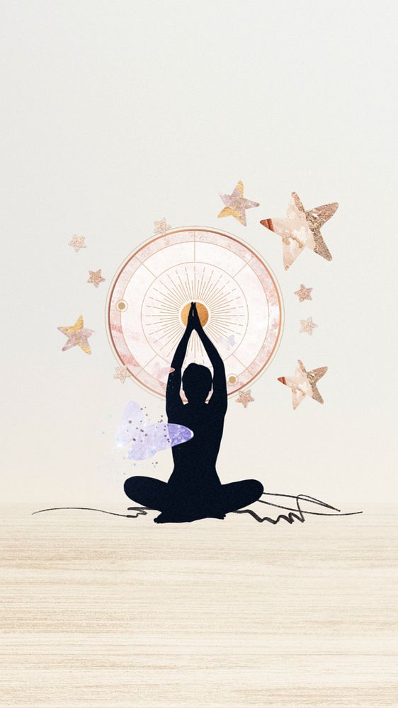 Meditating woman iPhone wallpaper, editable wellness aesthetic collage design