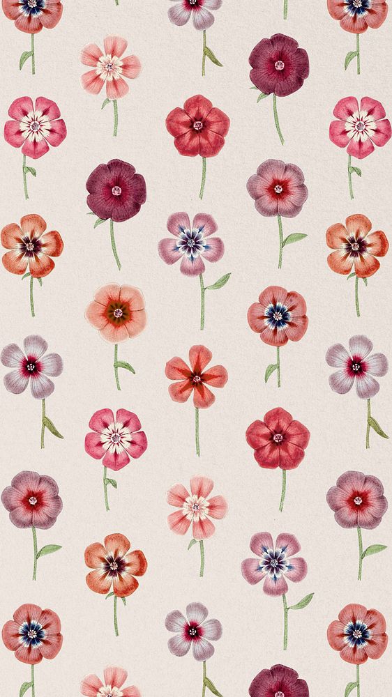 Vintage flower pattern mobile wallpaper, editable aesthetic botanical illustration by Pierre Joseph Redouté. Remixed by…