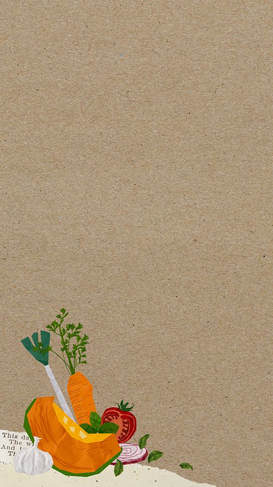 Healthy vegetables border iPhone wallpaper, editable cute paper collage design