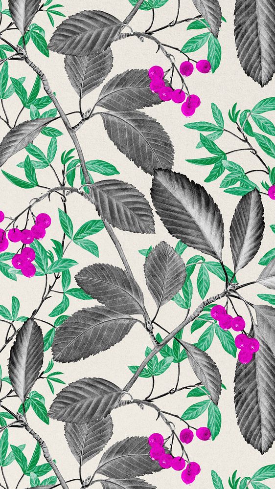 Vintage leaf pattern mobile wallpaper, editable illustration by Pierre Joseph Redouté. Remixed by rawpixel.