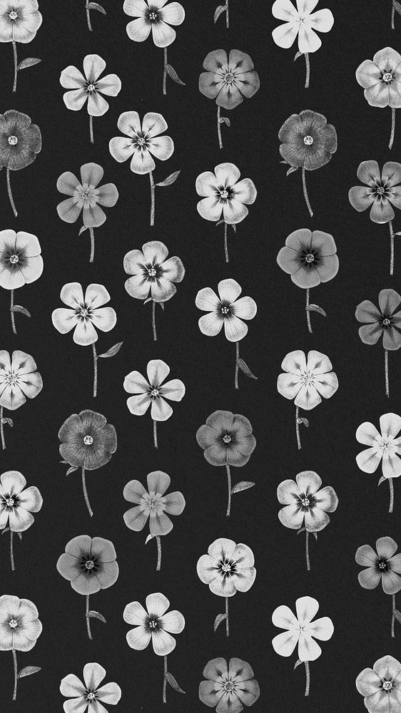 Monotone flower pattern mobile wallpaper, editable vintage botanical illustration by Pierre Joseph Redouté. Remixed by…