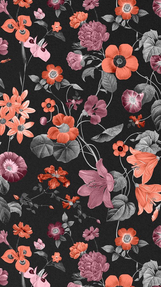 Vintage flower pattern iPhone wallpaper, editable aesthetic botanical illustration by Pierre Joseph Redouté. Remixed by…