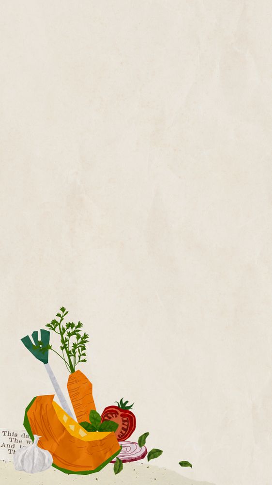 Healthy vegetables border mobile wallpaper, editable cute paper collage design