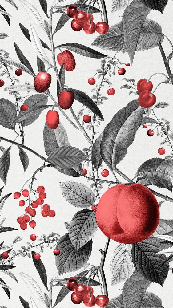 Vintage fruit pattern mobile wallpaper, editable illustration by Pierre Joseph Redouté. Remixed by rawpixel.