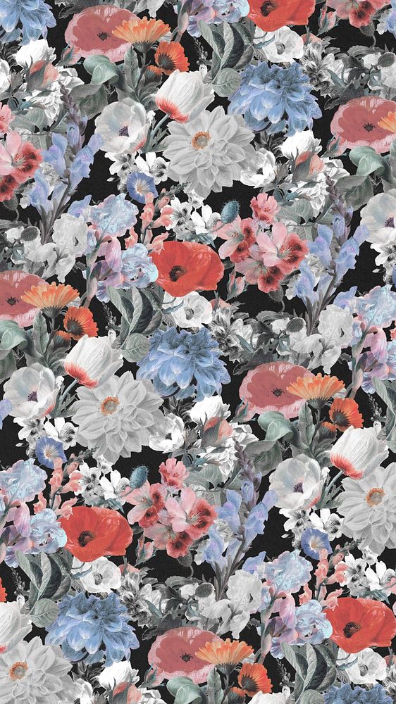 Vintage flower pattern iPhone wallpaper, editable aesthetic botanical illustration by Pierre Joseph Redouté. Remixed by…