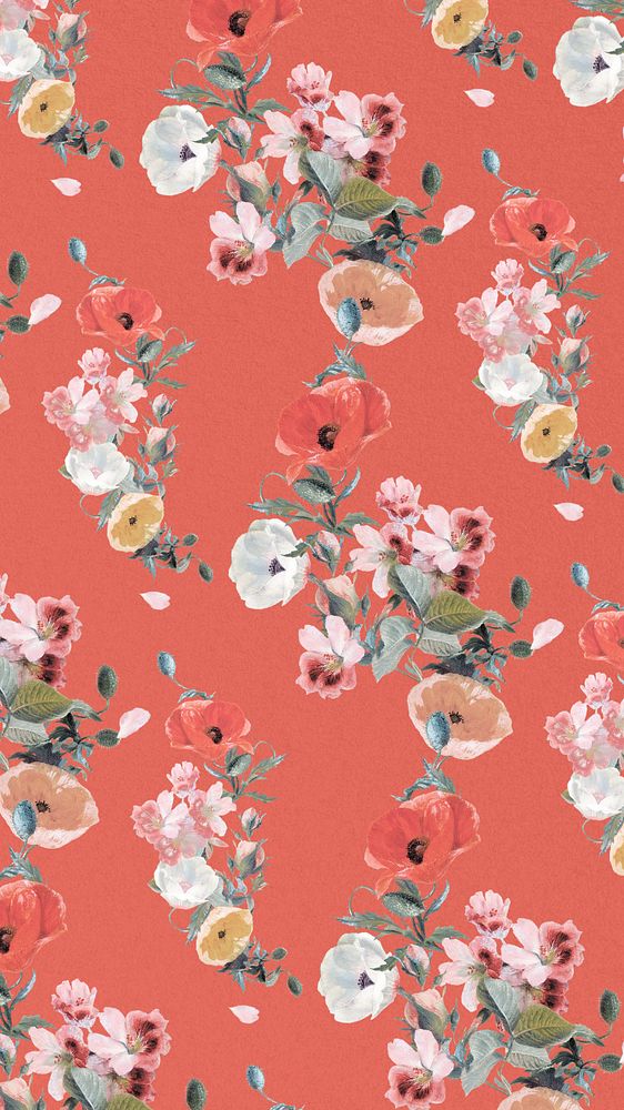 Aesthetic flower pattern mobile wallpaper, editable vintage botanical illustration by Pierre Joseph Redouté. Remixed by…