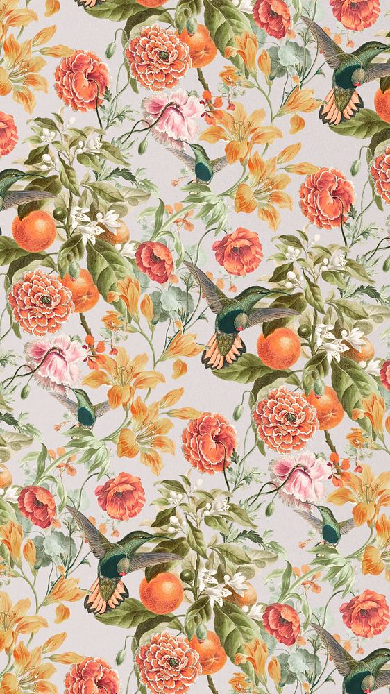 Vintage botanical pattern iPhone wallpaper, editable flower illustration by Pierre Joseph Redouté. Remixed by rawpixel.