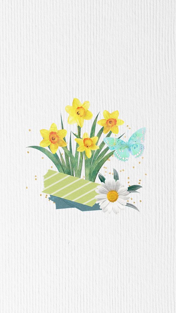 Editable Easter flower mobile wallpaper, daffodil collage element remix design