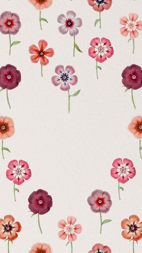 Vintage floral frame mobile wallpaper, editable aesthetic illustration by Pierre Joseph Redouté. Remixed by rawpixel.