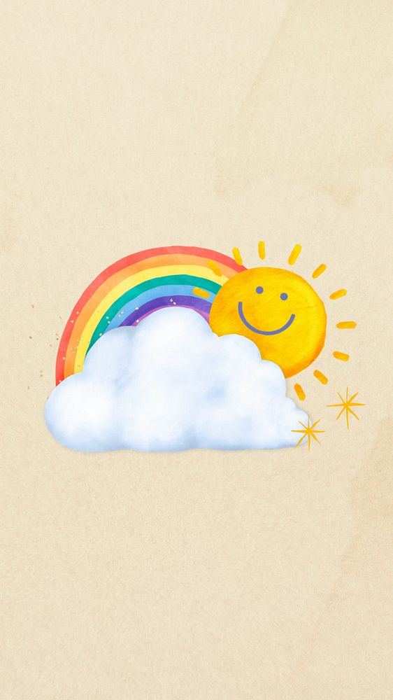 Cute sunny weather mobile wallpaper, editable paper collage design