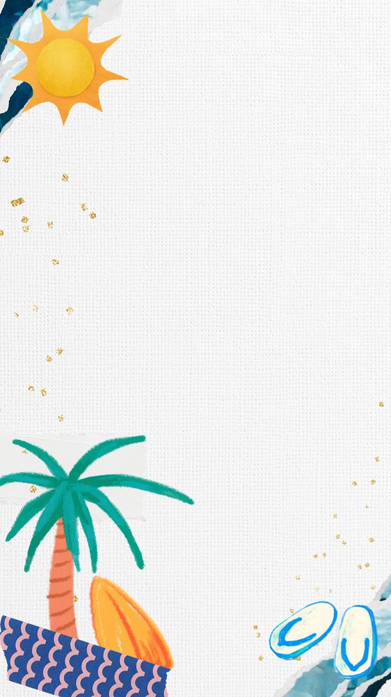 Summer holiday iPhone wallpaper, editable palm tree border collage design