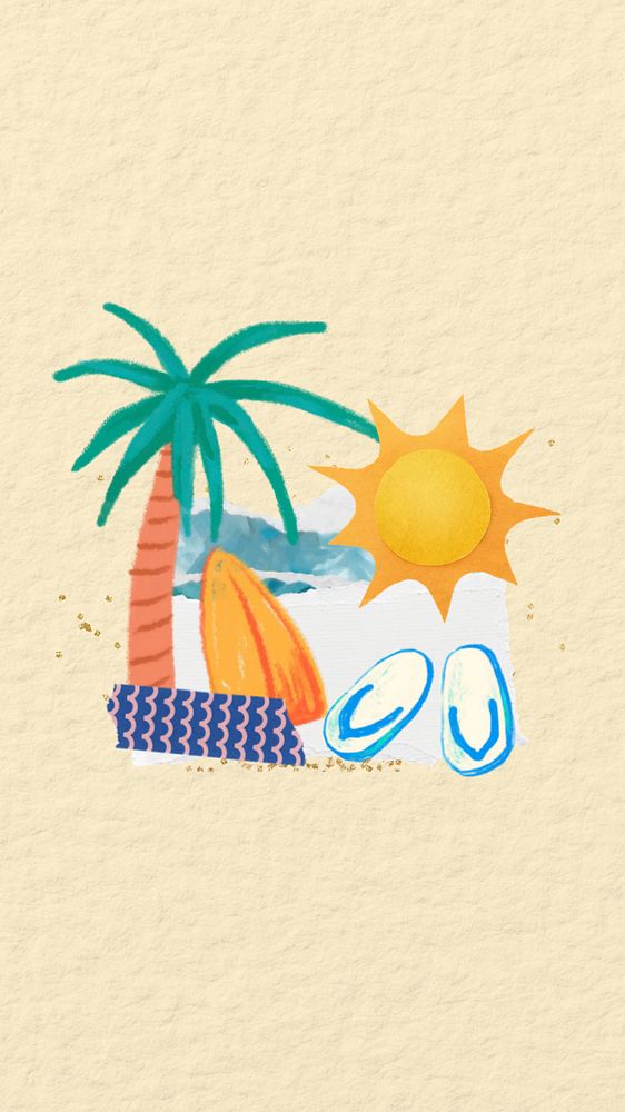 Tropical palm tree mobile wallpaper, editable Summer holiday collage design