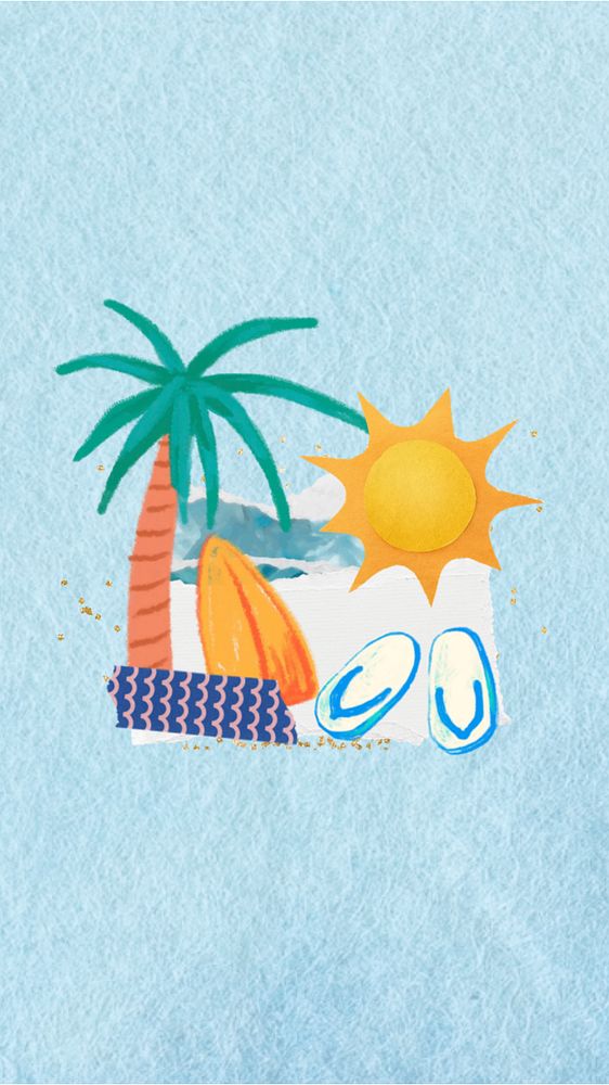 Summer holiday mobile wallpaper, editable tropical palm tree collage design