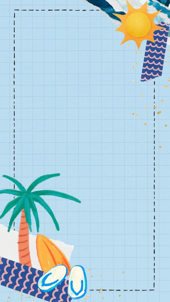 Tropical palm tree mobile wallpaper, editable Summer holiday border collage design