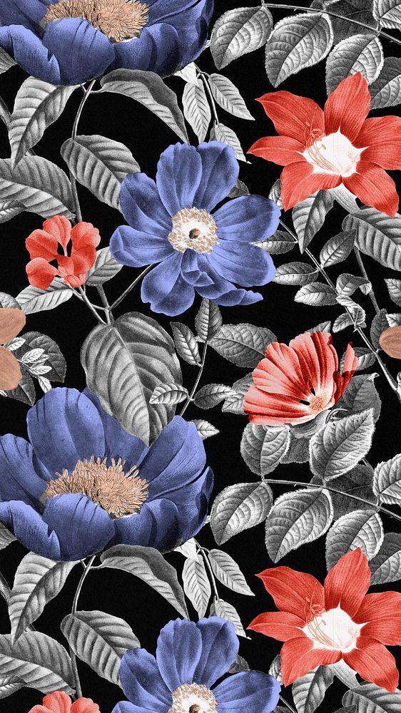 Vintage flower pattern iPhone wallpaper, editable aesthetic botanical illustration by Pierre Joseph Redouté. Remixed by…