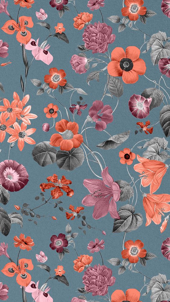 Aesthetic flower pattern mobile wallpaper, editable vintage botanical illustration by Pierre Joseph Redouté. Remixed by…