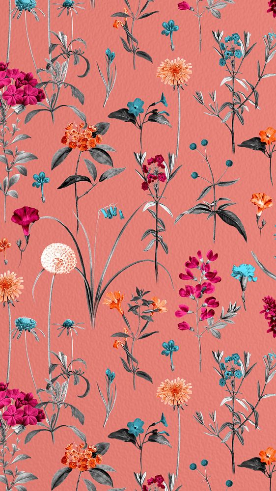 Vintage flower pattern iPhone wallpaper, editable aesthetic botanical illustration by Pierre Joseph Redouté. Remixed by…