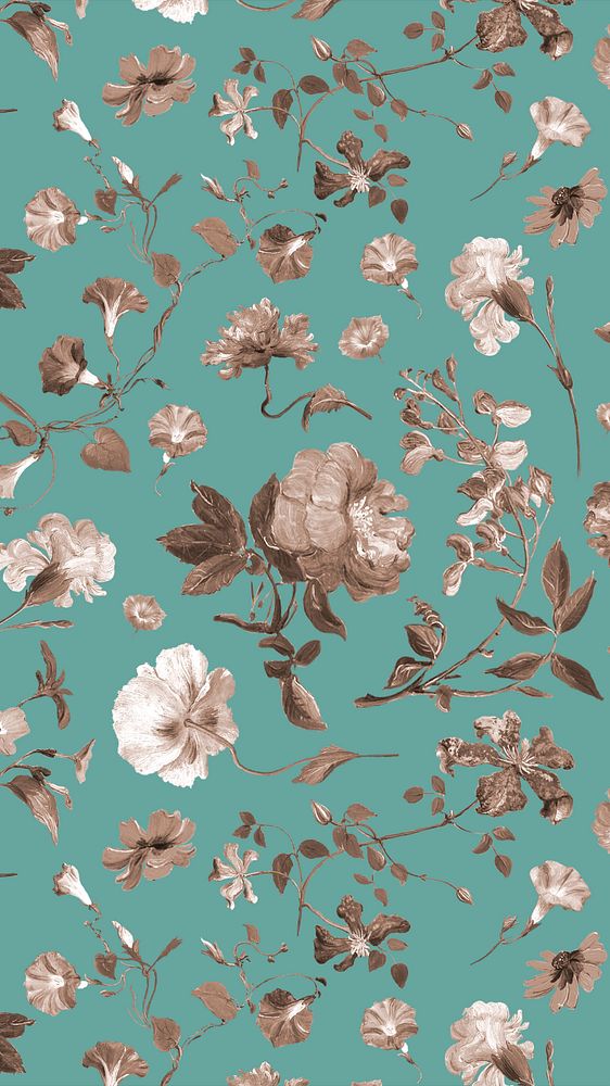 Vintage flower pattern mobile wallpaper, editable aesthetic botanical illustration by Pierre Joseph Redouté. Remixed by…