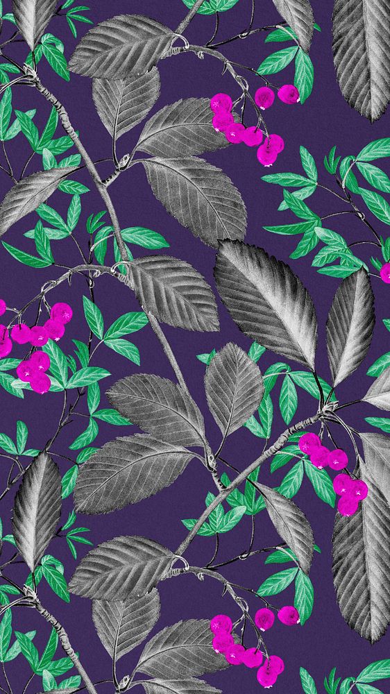 Aesthetic leaf pattern iPhone wallpaper, editable illustration by Pierre Joseph Redouté. Remixed by rawpixel.