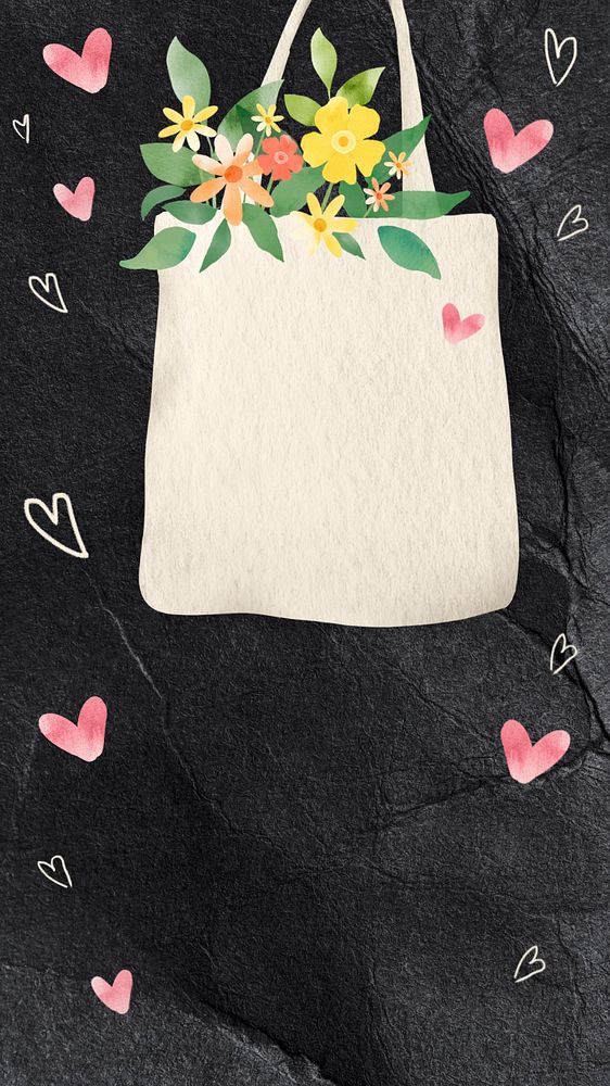 Flowers & tote bag mobile wallpaper, editable design