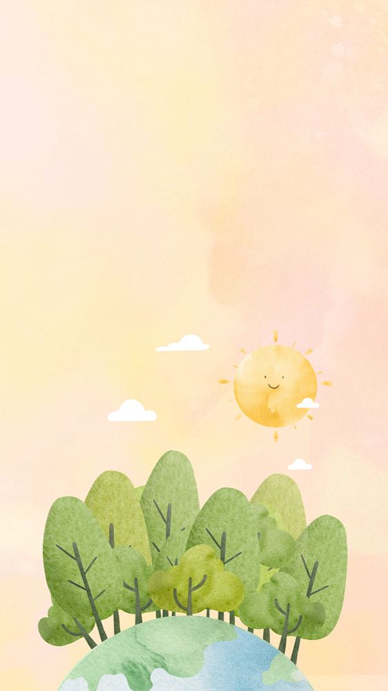 Cute reforestation watercolor mobile wallpaper, editable design