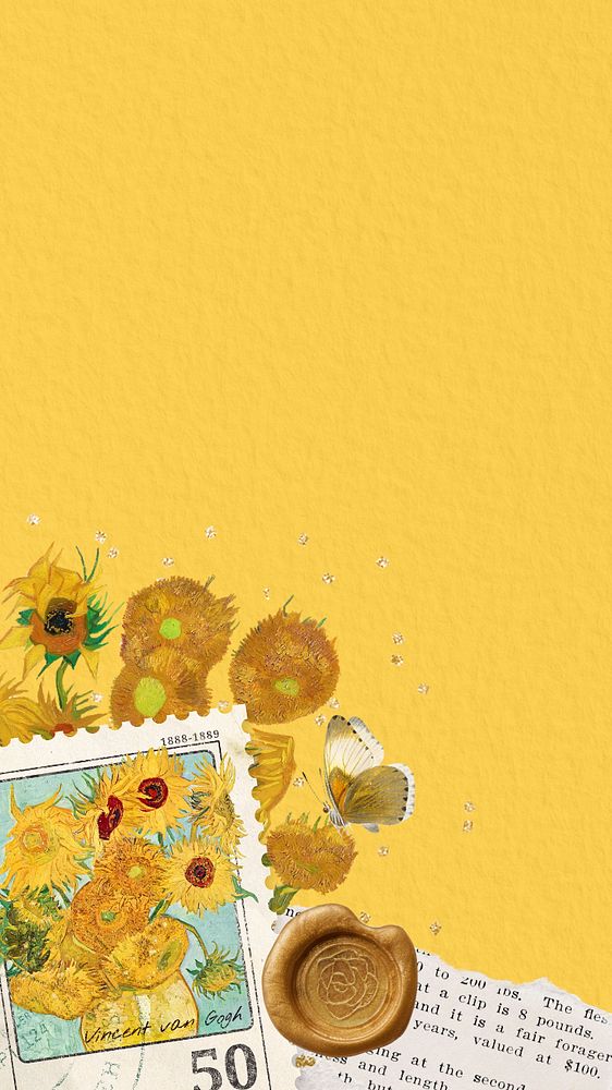 Van Gogh's Sunflowers iPhone wallpaper, editable vintage flower painting, remixed by rawpixel