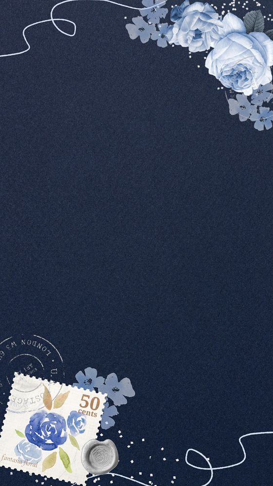 Vintage blue rose iPhone wallpaper, editable border collage element design