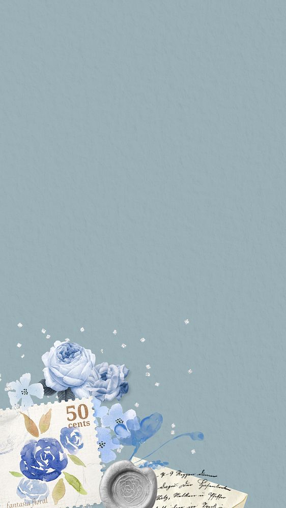 Vintage blue rose iPhone wallpaper, editable border collage element design