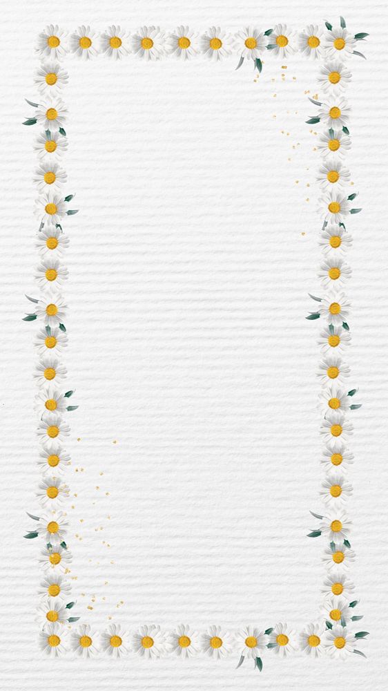 Aesthetic daisy frame, editable off-white mobile wallpaper collage element remix design