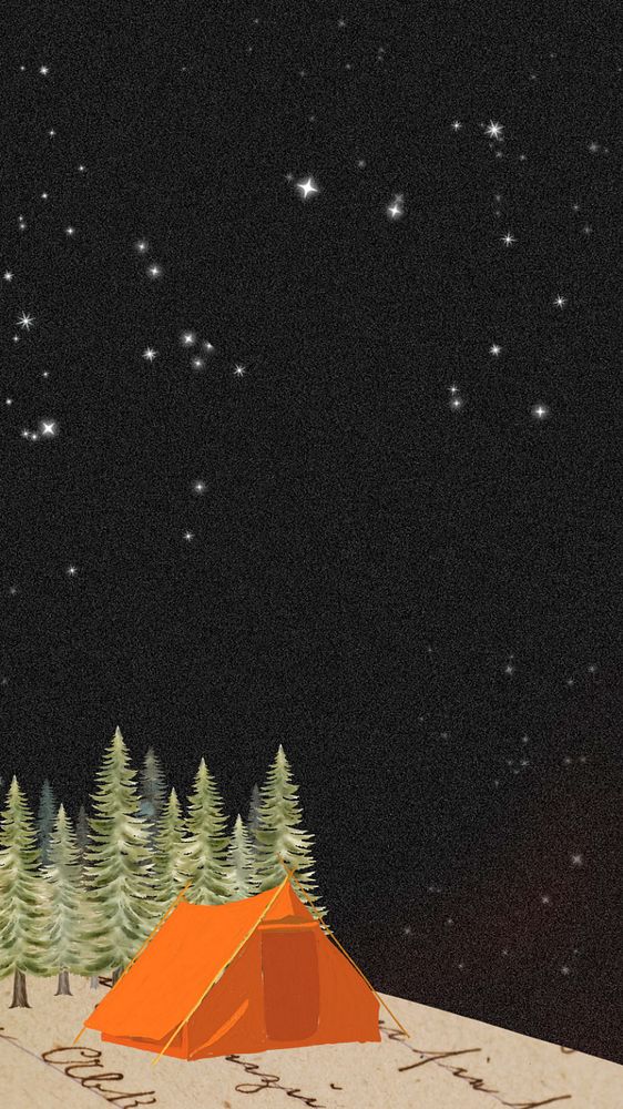 Night camping mobile wallpaper, editable travel collage design