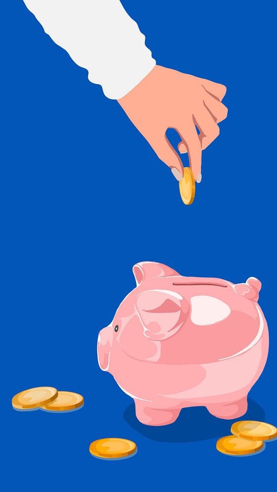 Piggy bank blue iPhone wallpaper, editable vector illustration