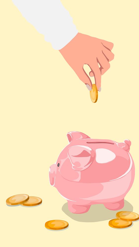 Piggy bank yellow iPhone wallpaper, editable vector illustration