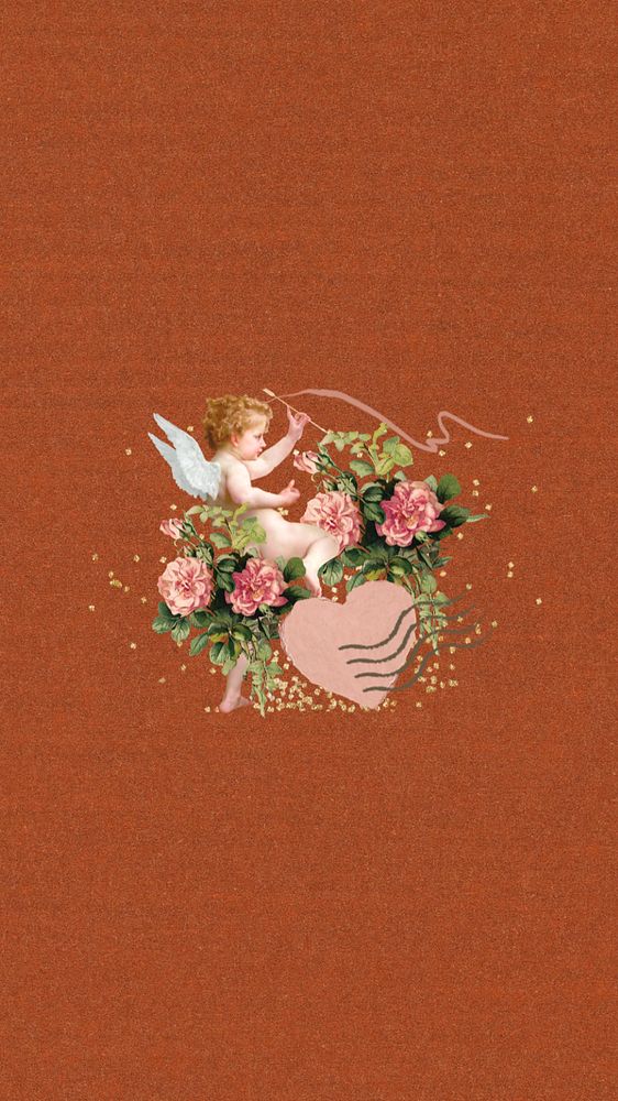 Editable cupid iPhone wallpaper, aesthetic Valentine's day collage design