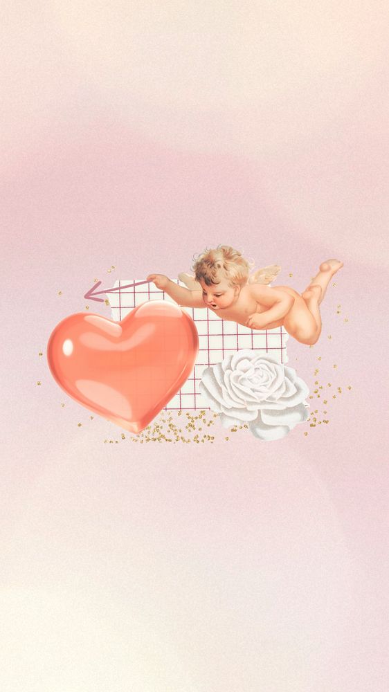 Editable cupid pink iPhone wallpaper, aesthetic Valentine's day collage design