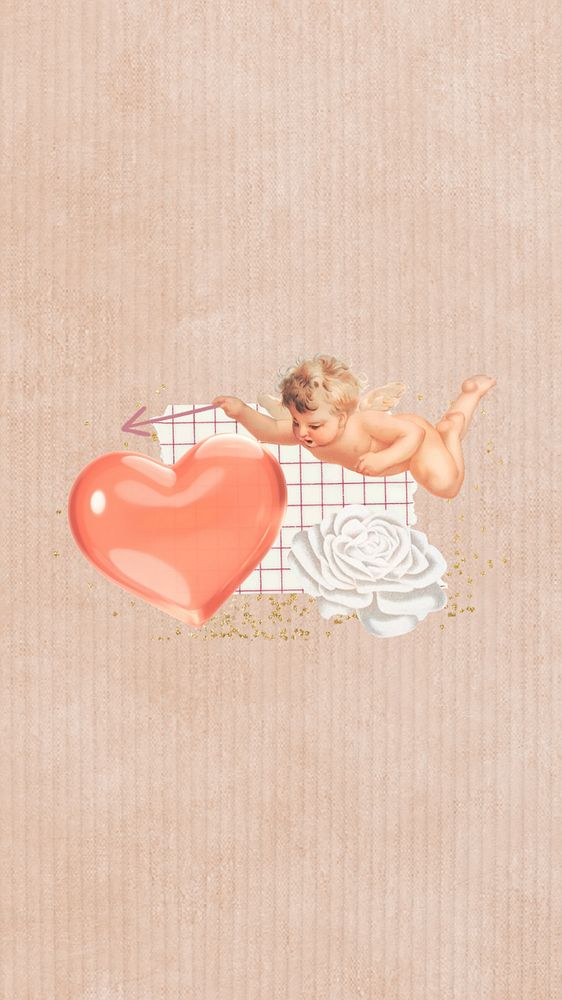 Valentine's cupid mobile wallpaper, editable collage design