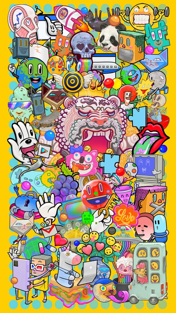 Funky abstract cartoon mobile wallpaper, editable colorful design