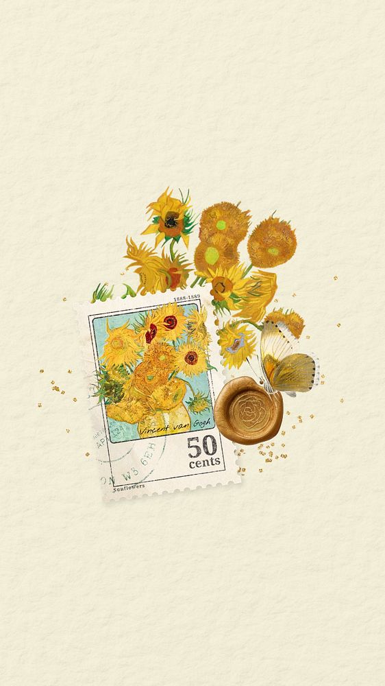 Van Gogh's Sunflowers mobile wallpaper, editable aesthetic paper collage, remixed by rawpixel